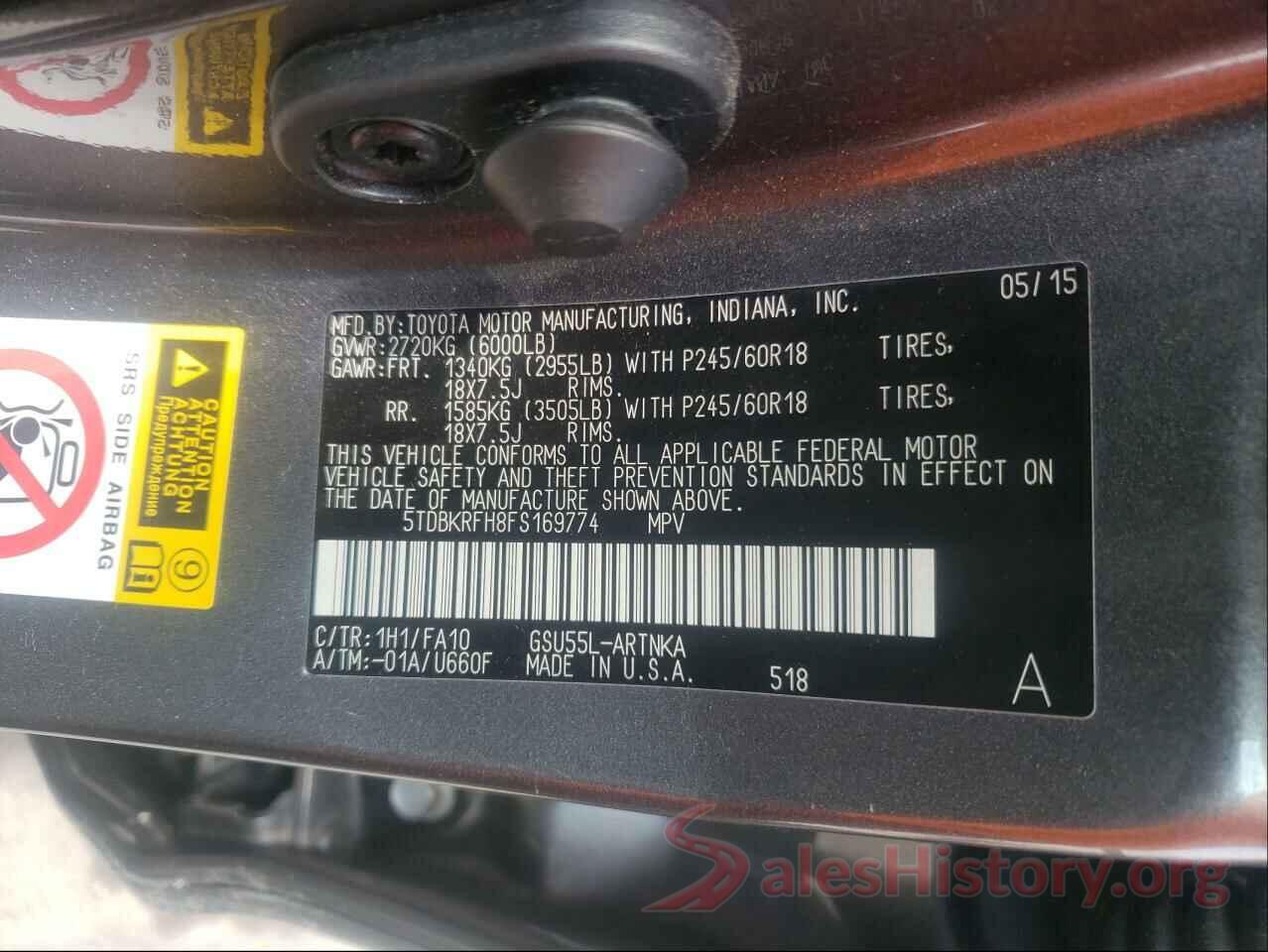 5TDBKRFH8FS169774 2015 TOYOTA HIGHLANDER