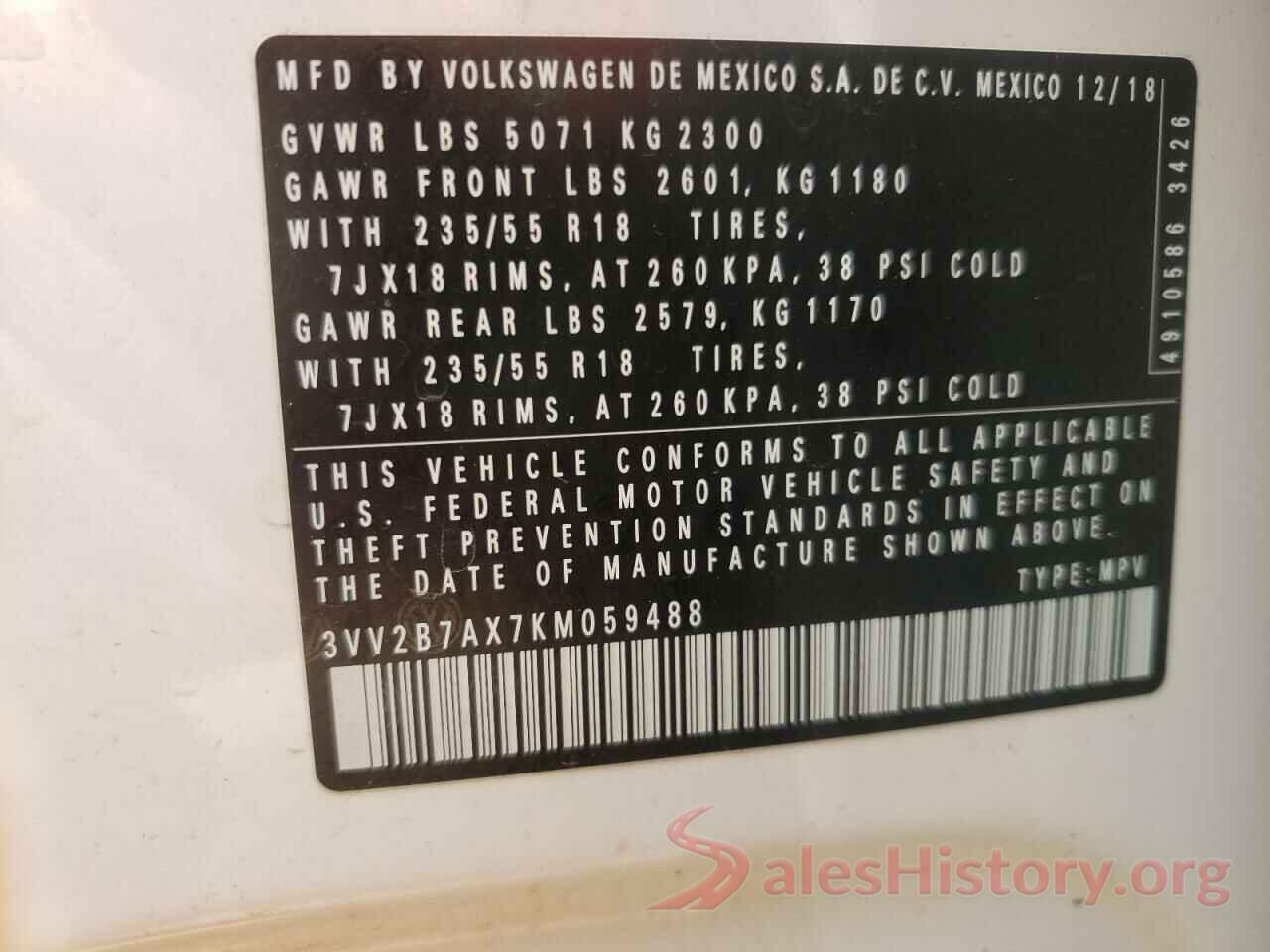 3VV2B7AX7KM059488 2019 VOLKSWAGEN TIGUAN