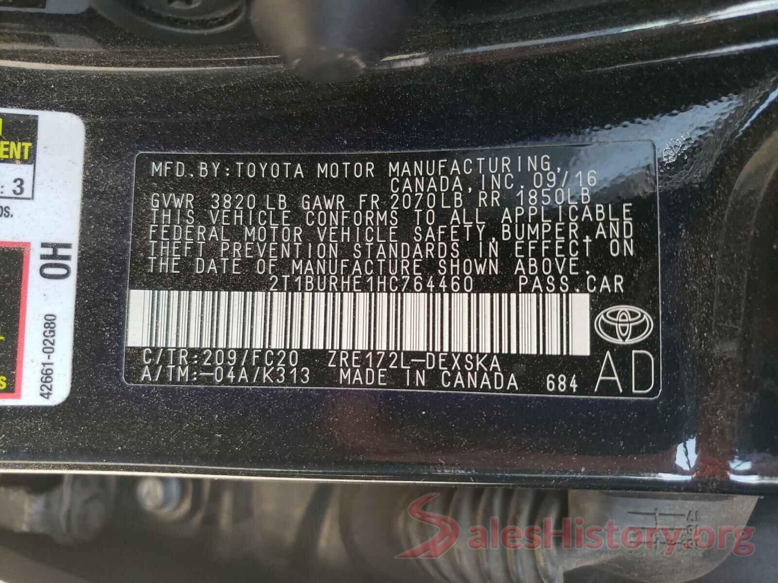 2T1BURHE1HC764460 2017 TOYOTA COROLLA