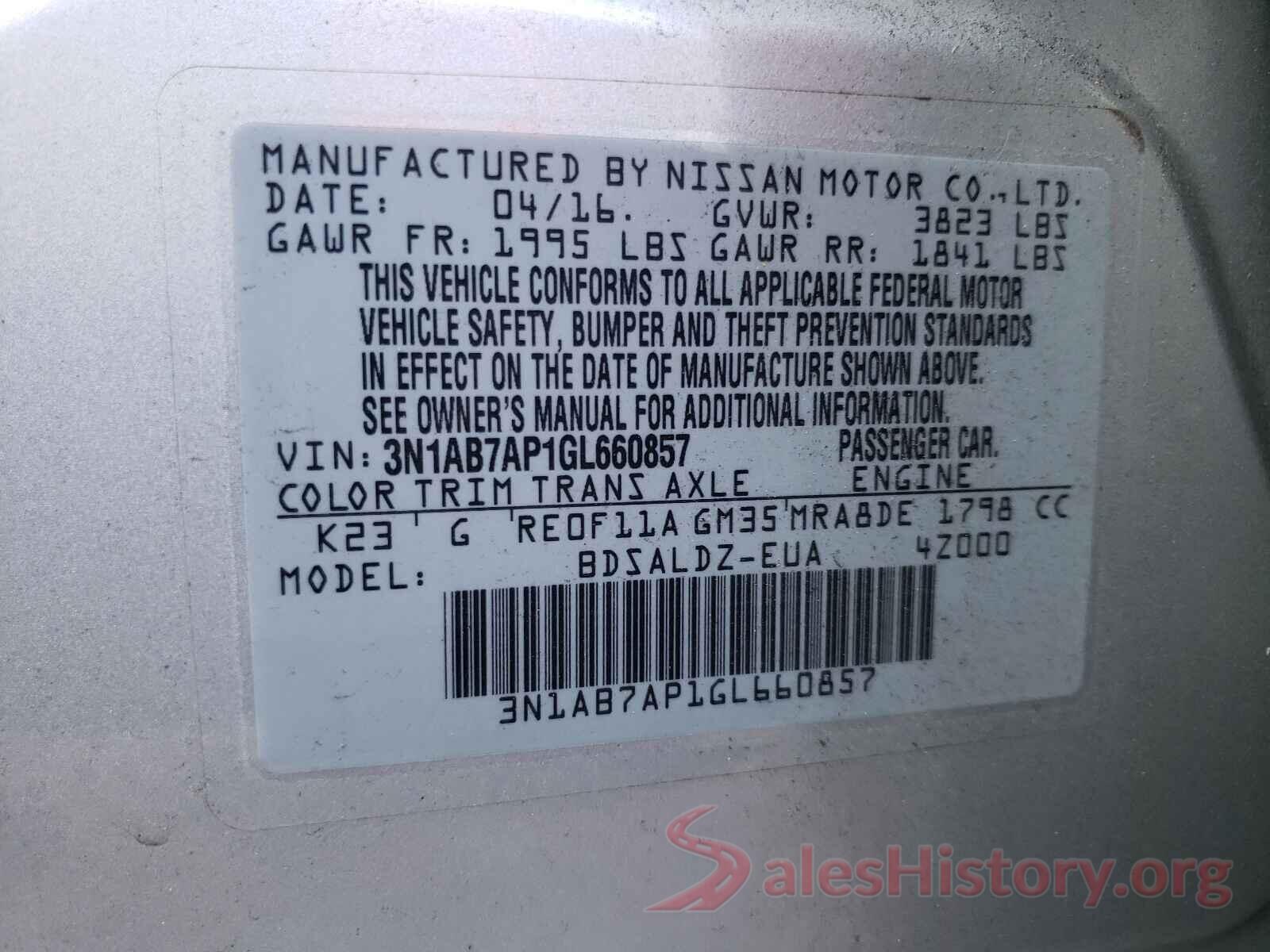 3N1AB7AP1GL660857 2016 NISSAN SENTRA