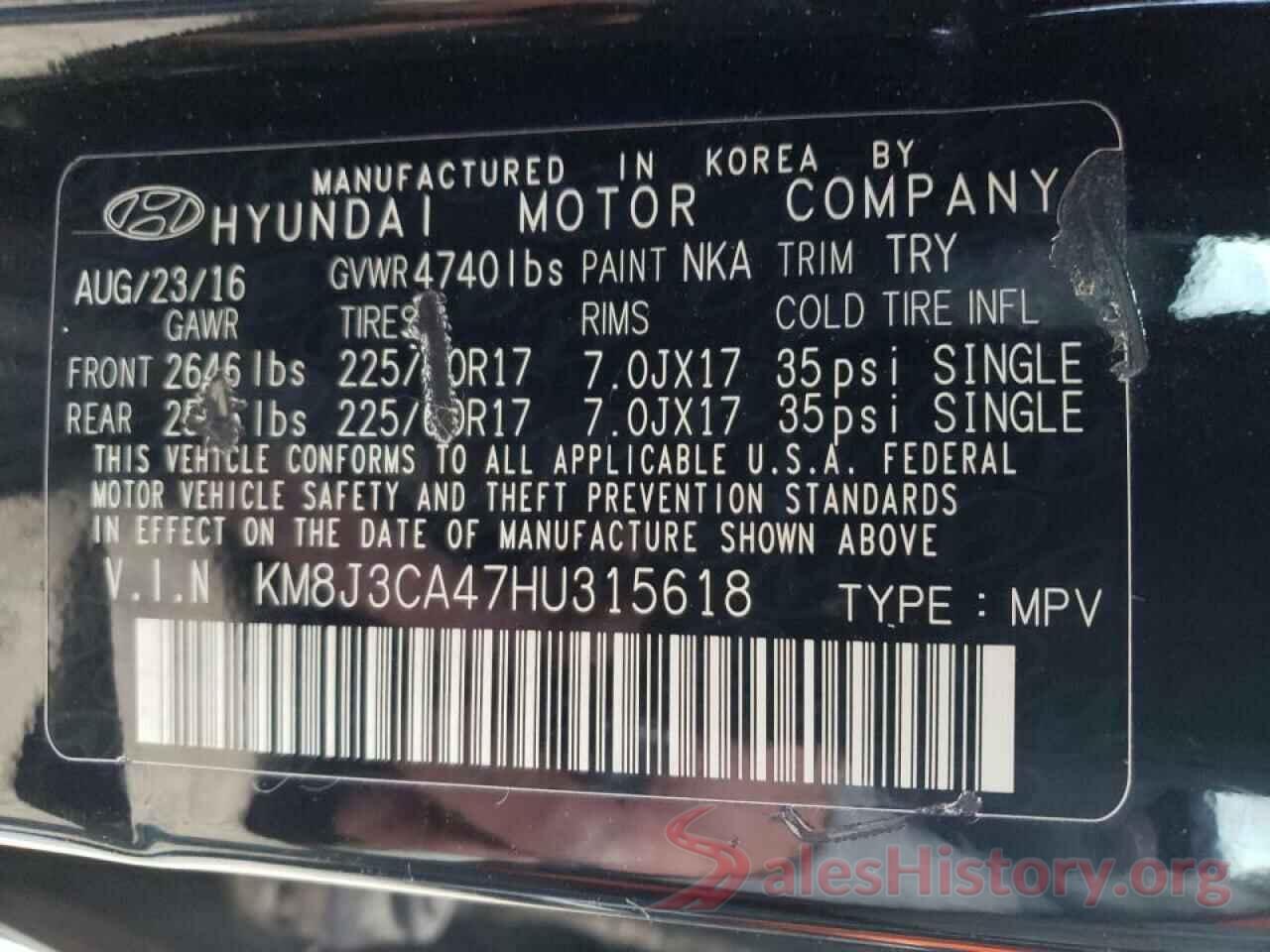 KM8J3CA47HU315618 2017 HYUNDAI TUCSON