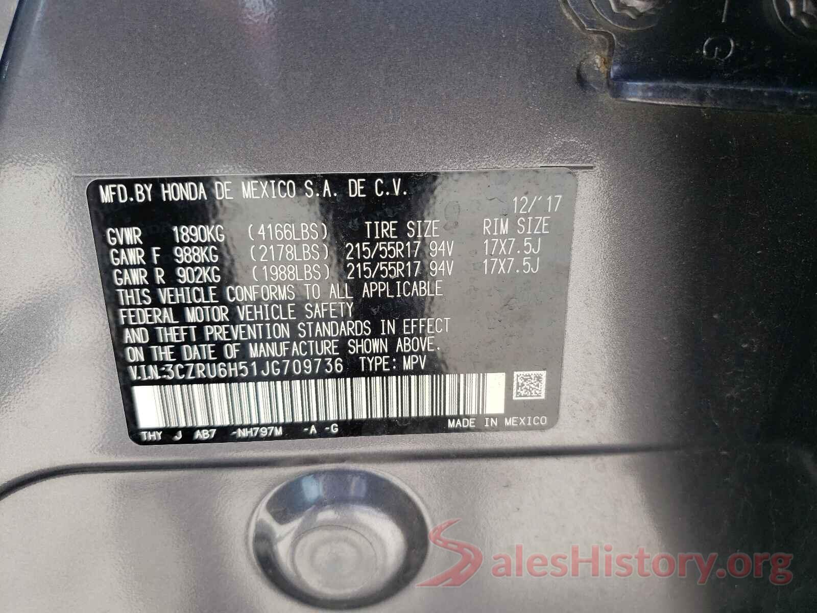 3CZRU6H51JG709736 2018 HONDA HR-V