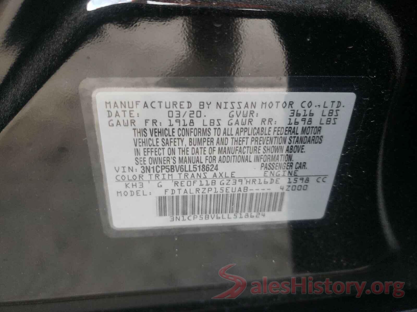 3N1CP5BV6LL518624 2020 NISSAN KICKS