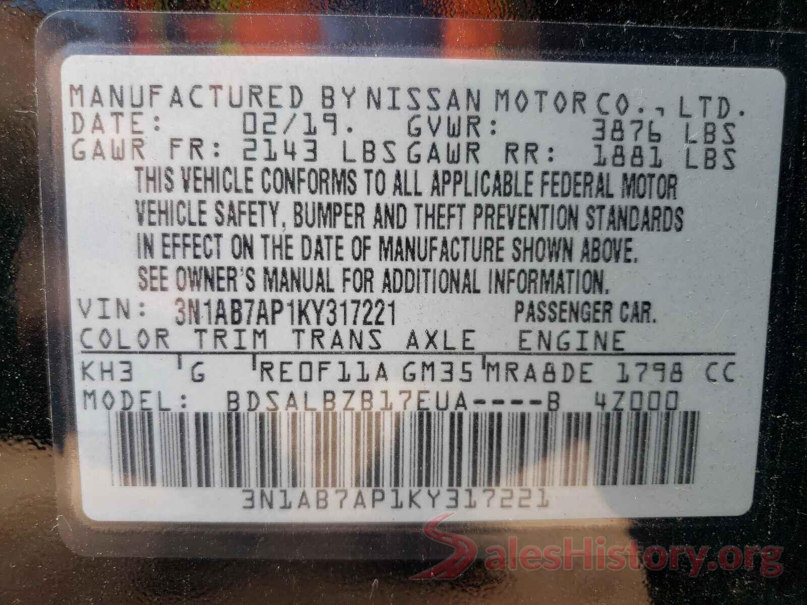 3N1AB7AP1KY317221 2019 NISSAN SENTRA