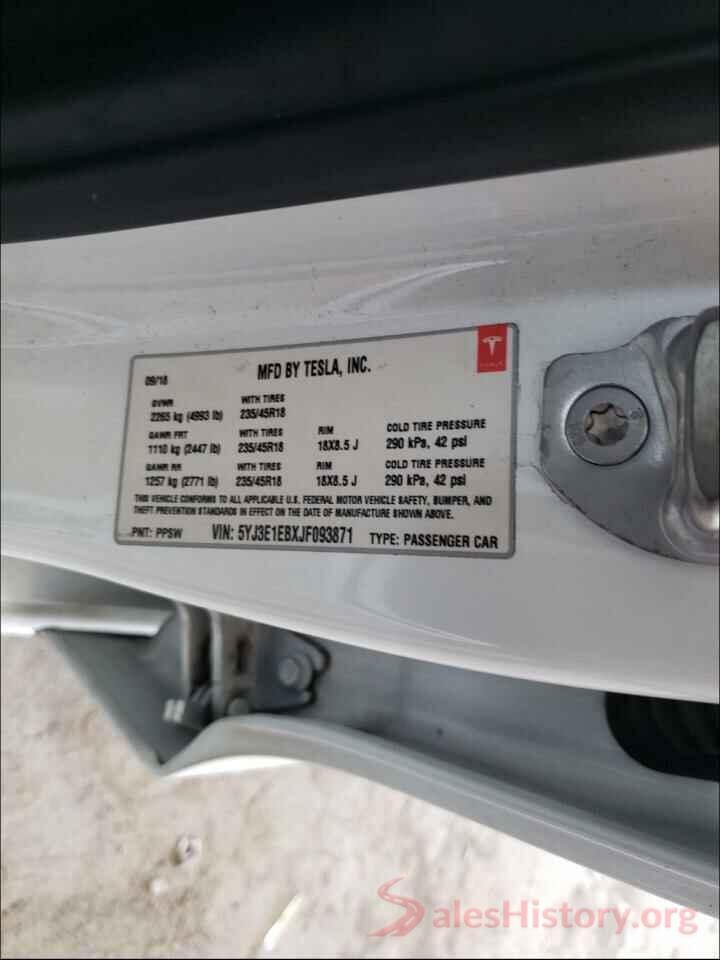 5YJ3E1EBXJF093871 2018 TESLA MODEL 3