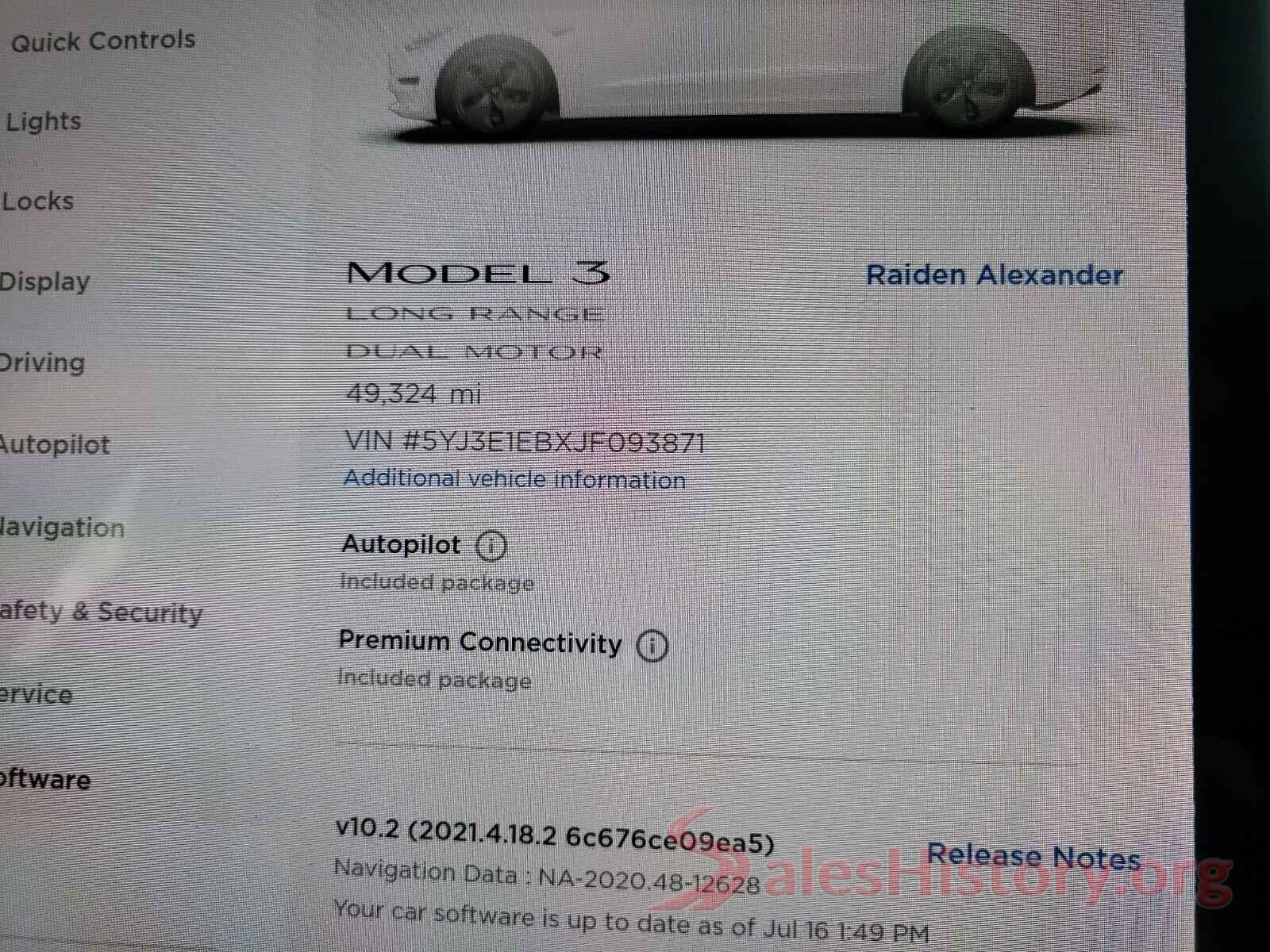 5YJ3E1EBXJF093871 2018 TESLA MODEL 3