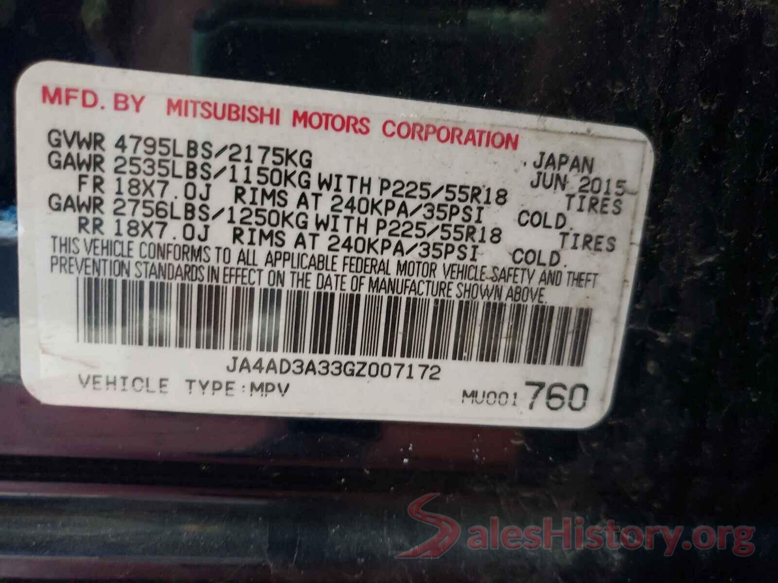 JA4AD3A33GZ007172 2016 MITSUBISHI OUTLANDER