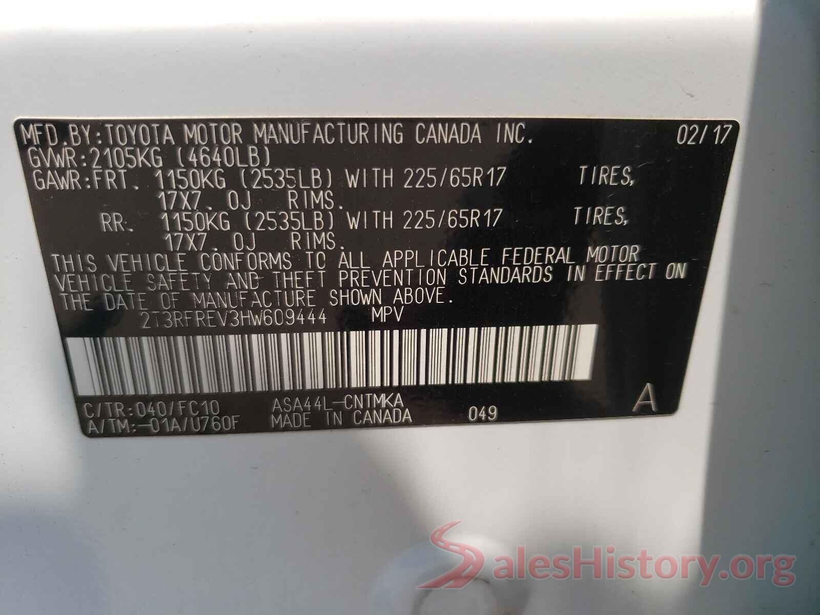 2T3RFREV3HW609444 2017 TOYOTA RAV4