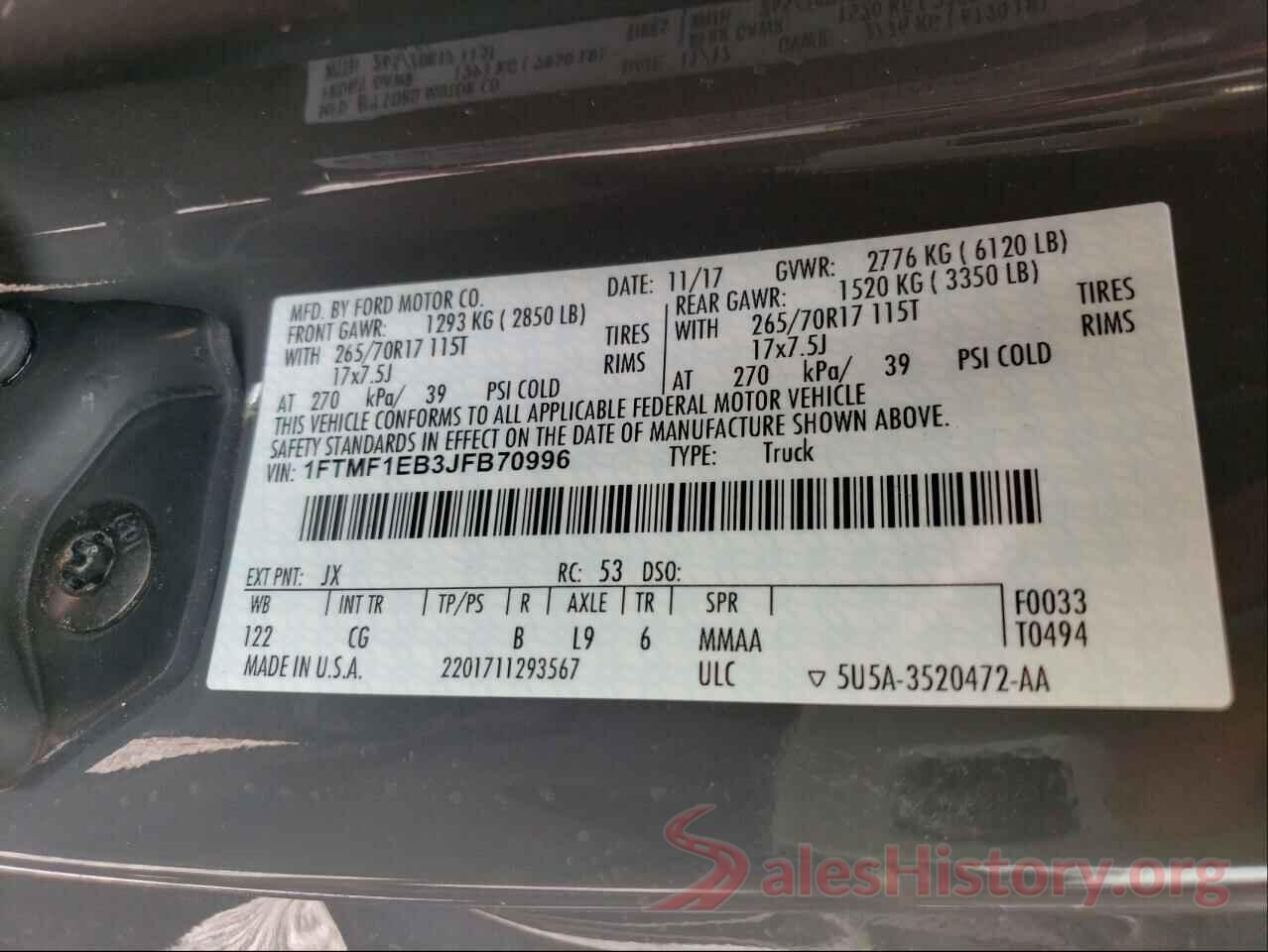 1FTMF1EB3JFB70996 2018 FORD F150