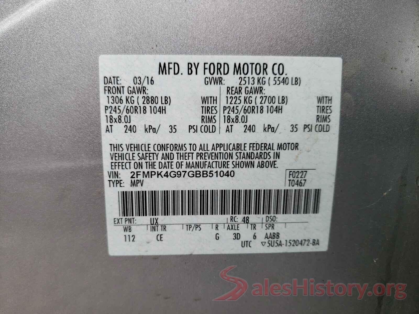 2FMPK4G97GBB51040 2016 FORD EDGE