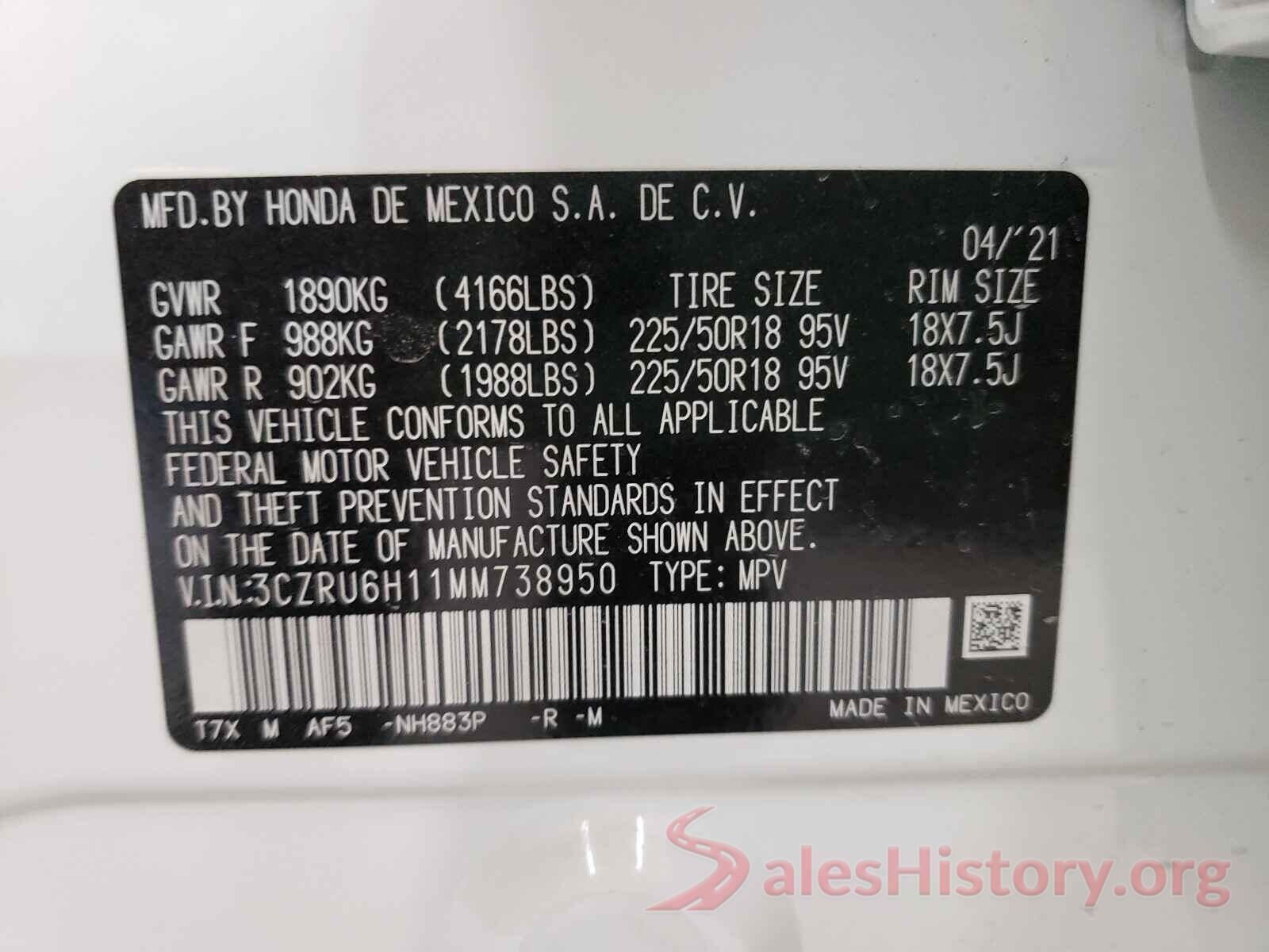 3CZRU6H11MM738950 2021 HONDA HR-V