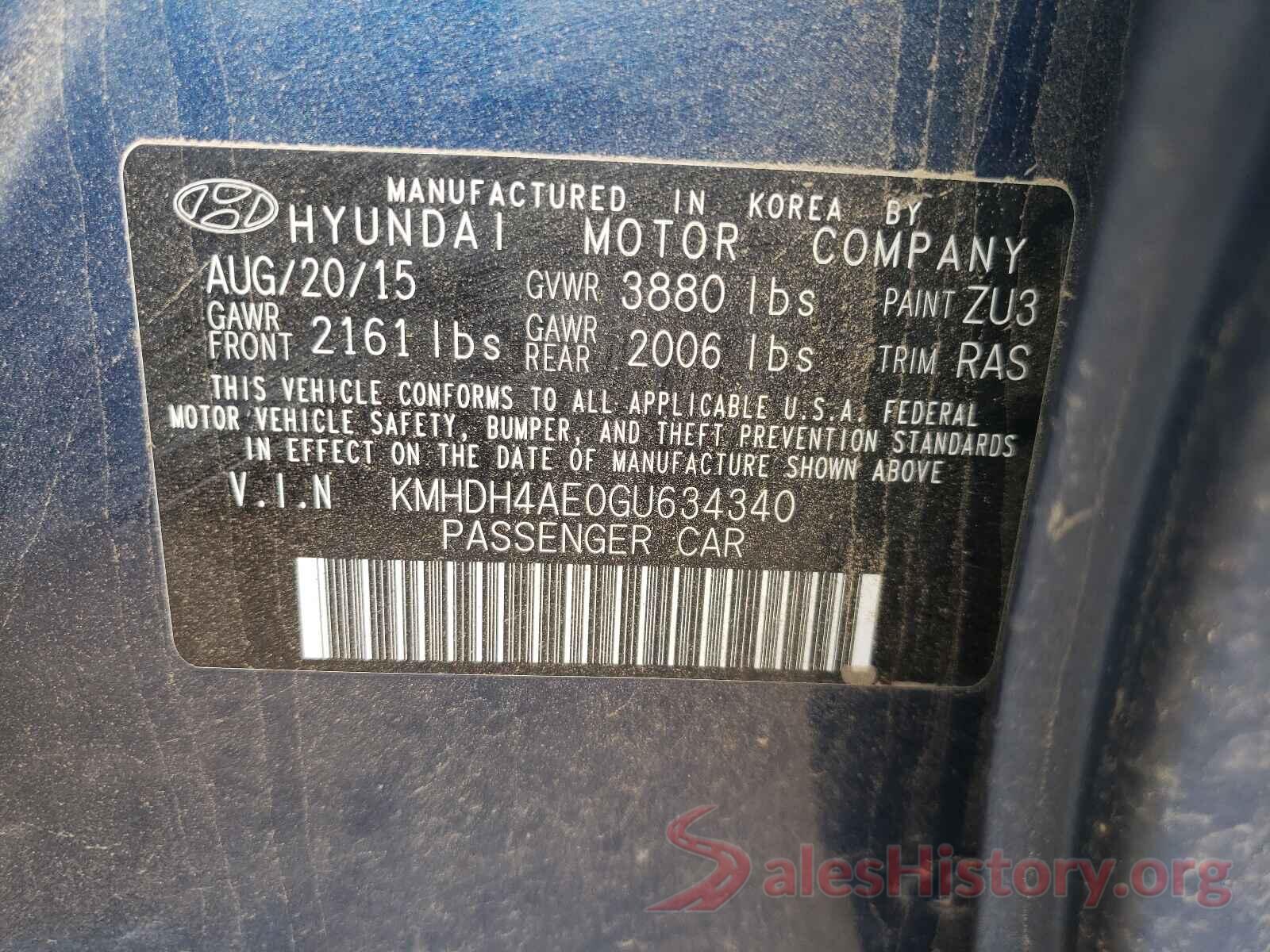 KMHDH4AE0GU634340 2016 HYUNDAI ELANTRA