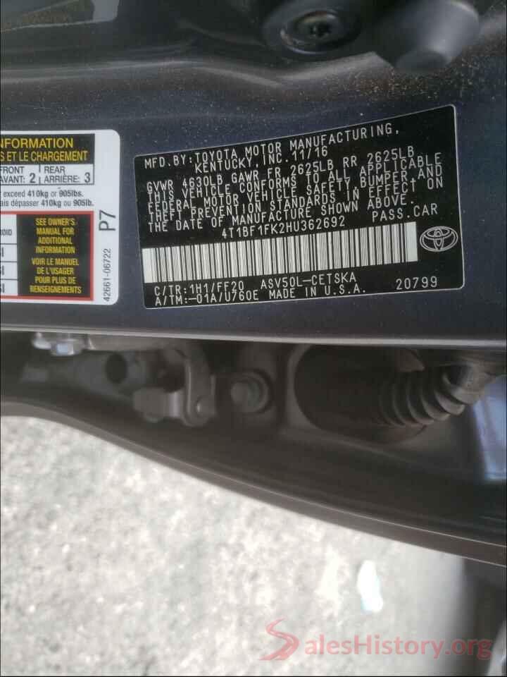 4T1BF1FK2HU362692 2017 TOYOTA CAMRY