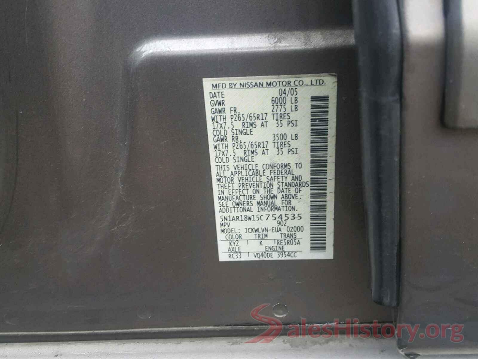 5N1AR18W15C754535 2005 NISSAN PATHFINDER