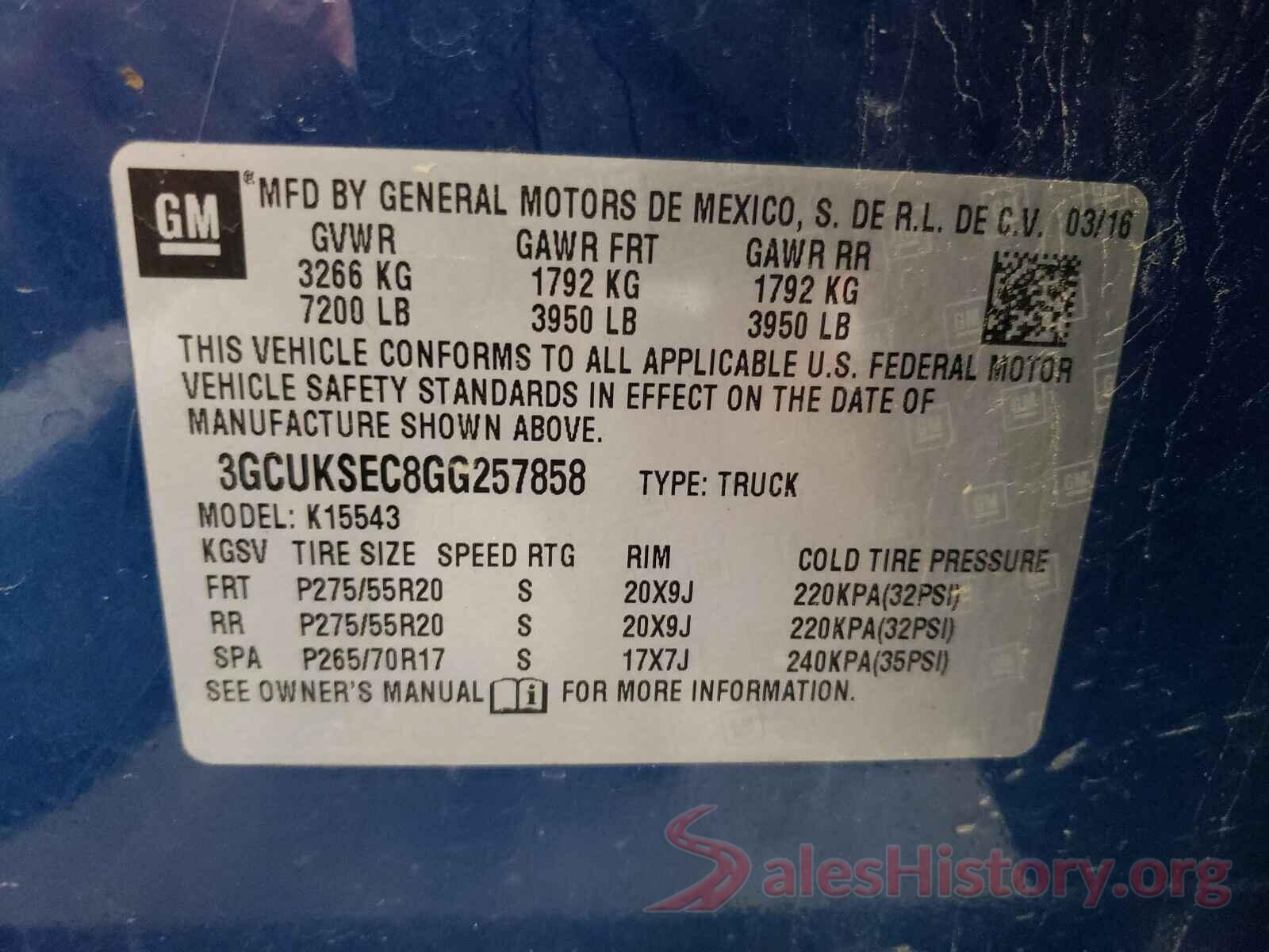 3GCUKSEC8GG257858 2016 CHEVROLET SILVERADO