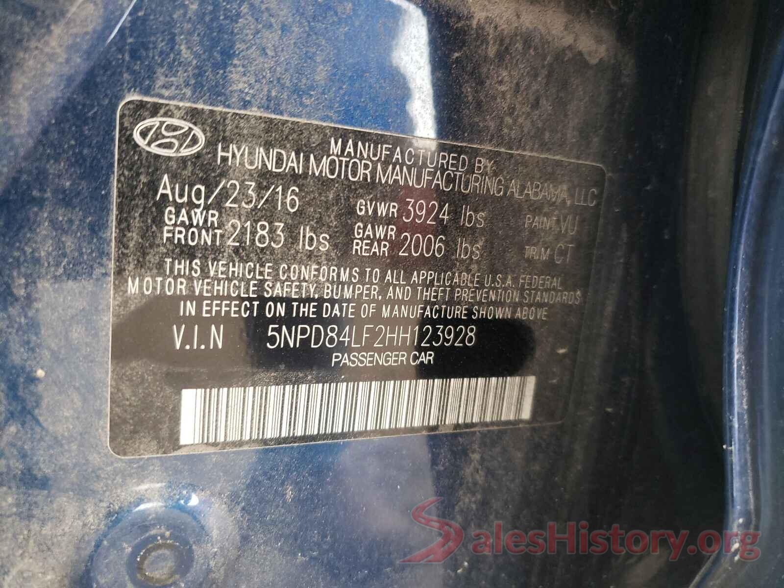 5NPD84LF2HH123928 2017 HYUNDAI ELANTRA