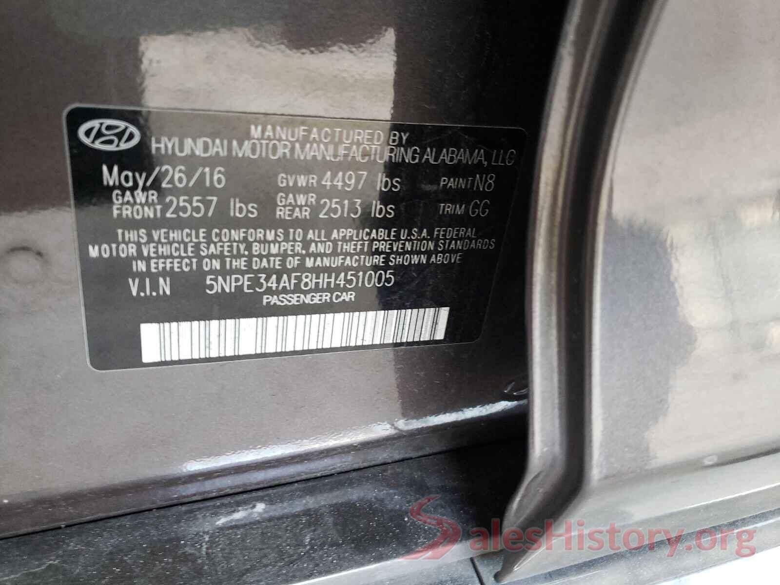 5NPE34AF8HH451005 2017 HYUNDAI SONATA