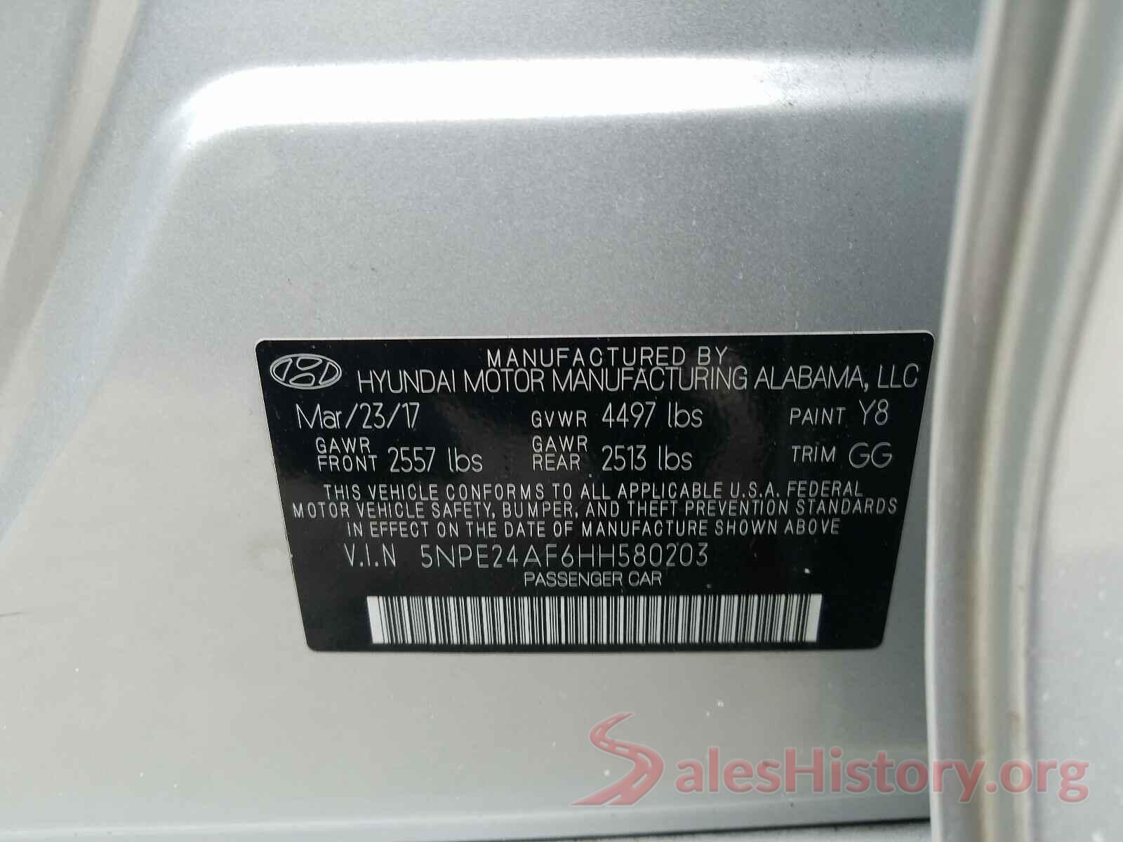 5NPE24AF6HH580203 2017 HYUNDAI SONATA