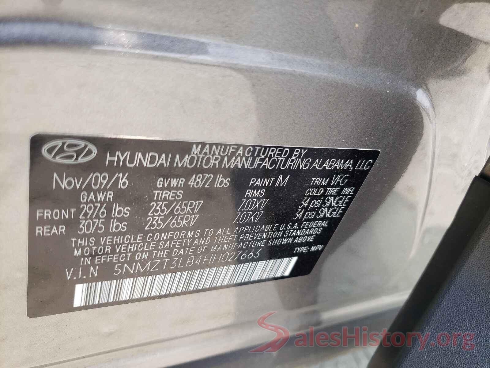 5NMZT3LB4HH027663 2017 HYUNDAI SANTA FE