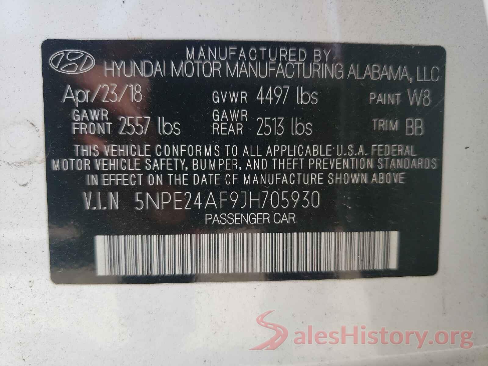 5NPE24AF9JH705930 2018 HYUNDAI SONATA