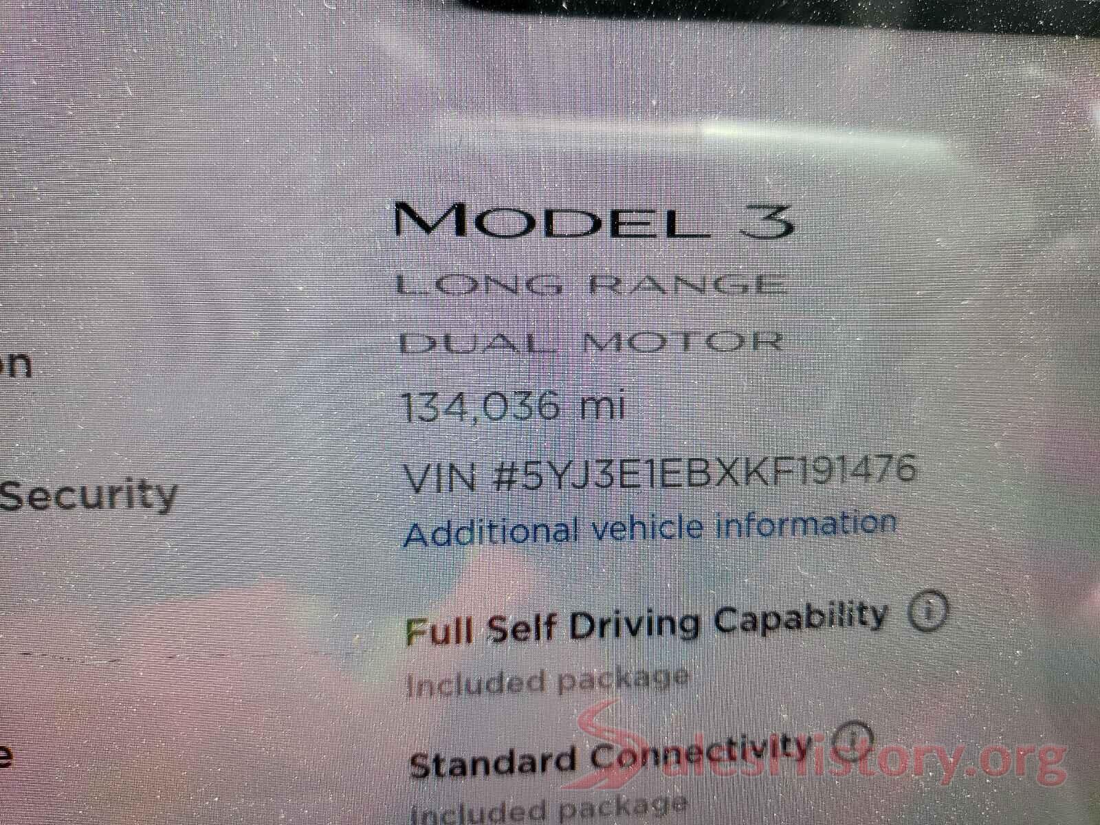 5YJ3E1EBXKF191476 2019 TESLA MODEL 3