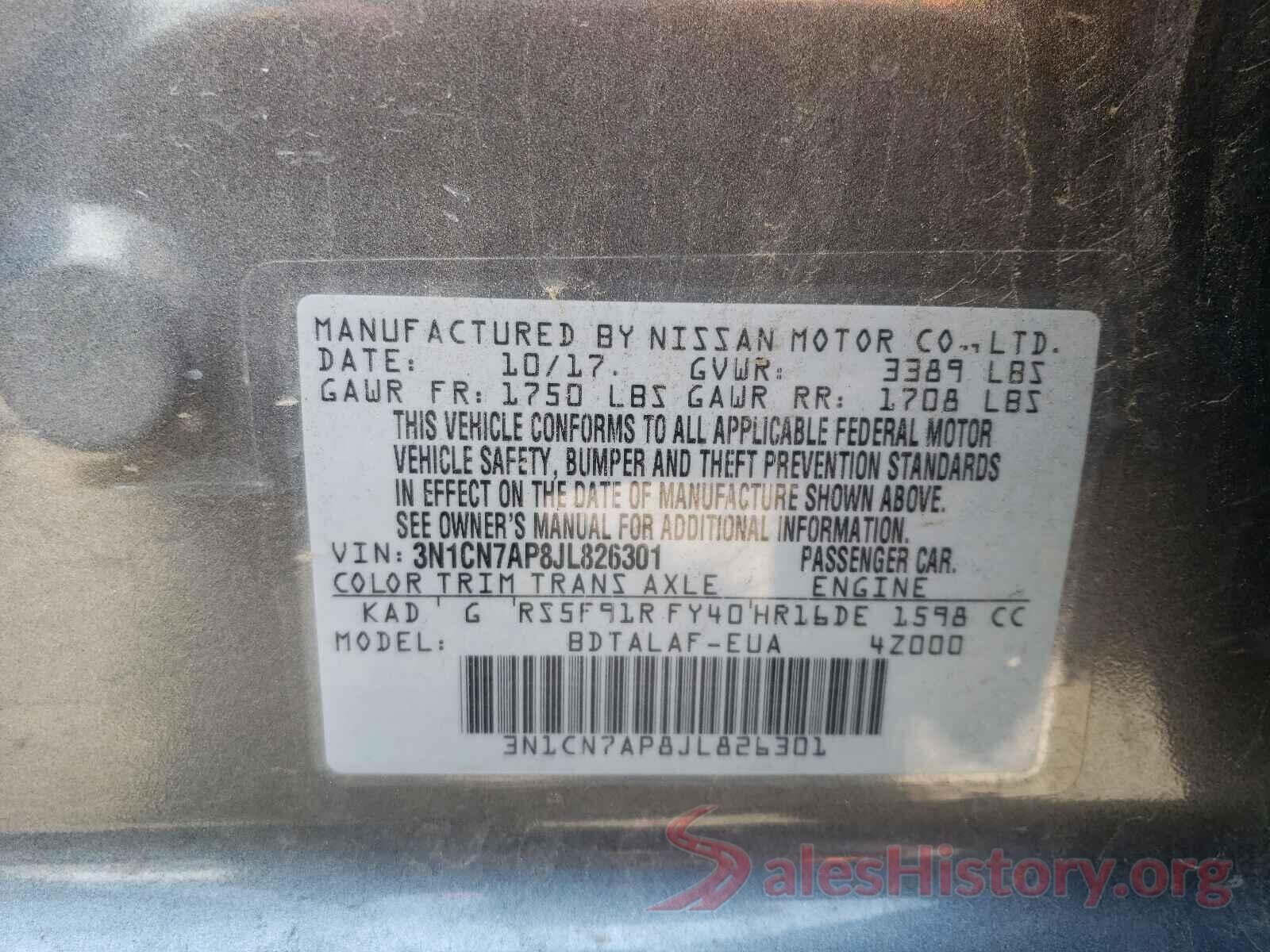 3N1CN7AP8JL826301 2018 NISSAN VERSA