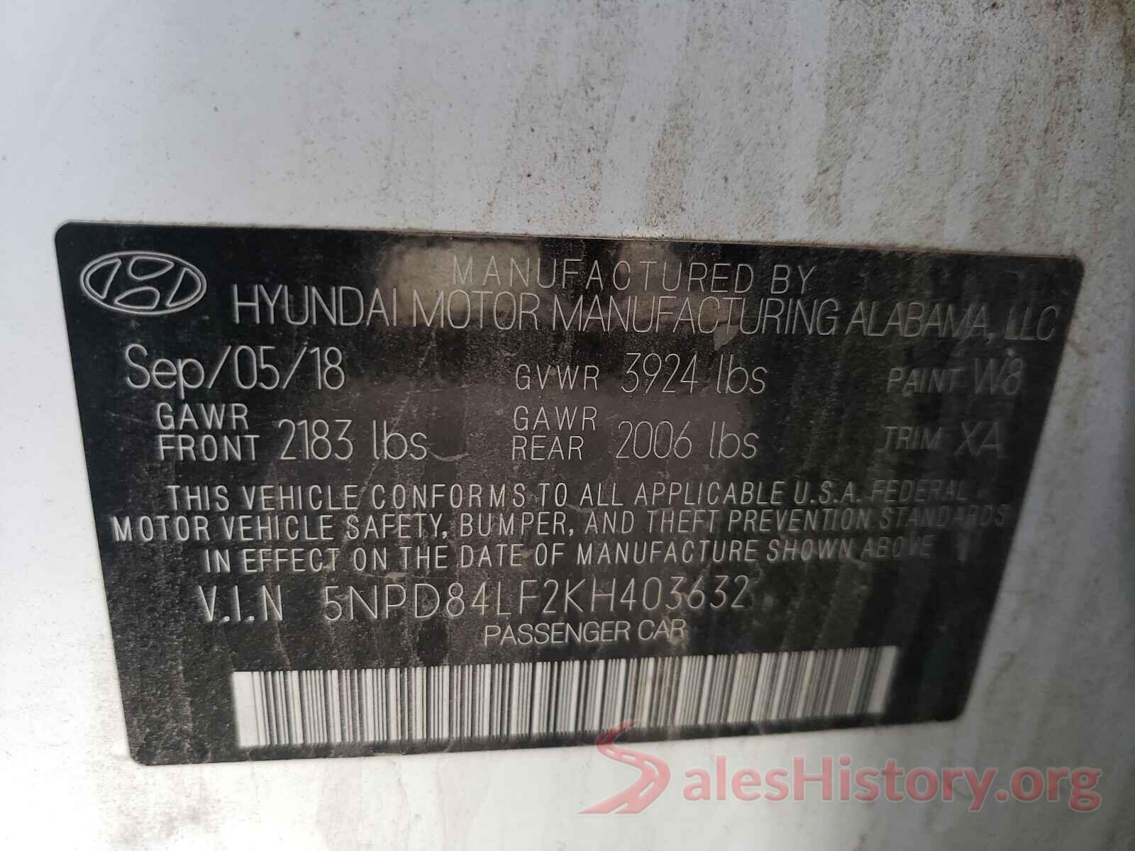 5NPD84LF2KH403632 2019 HYUNDAI ELANTRA