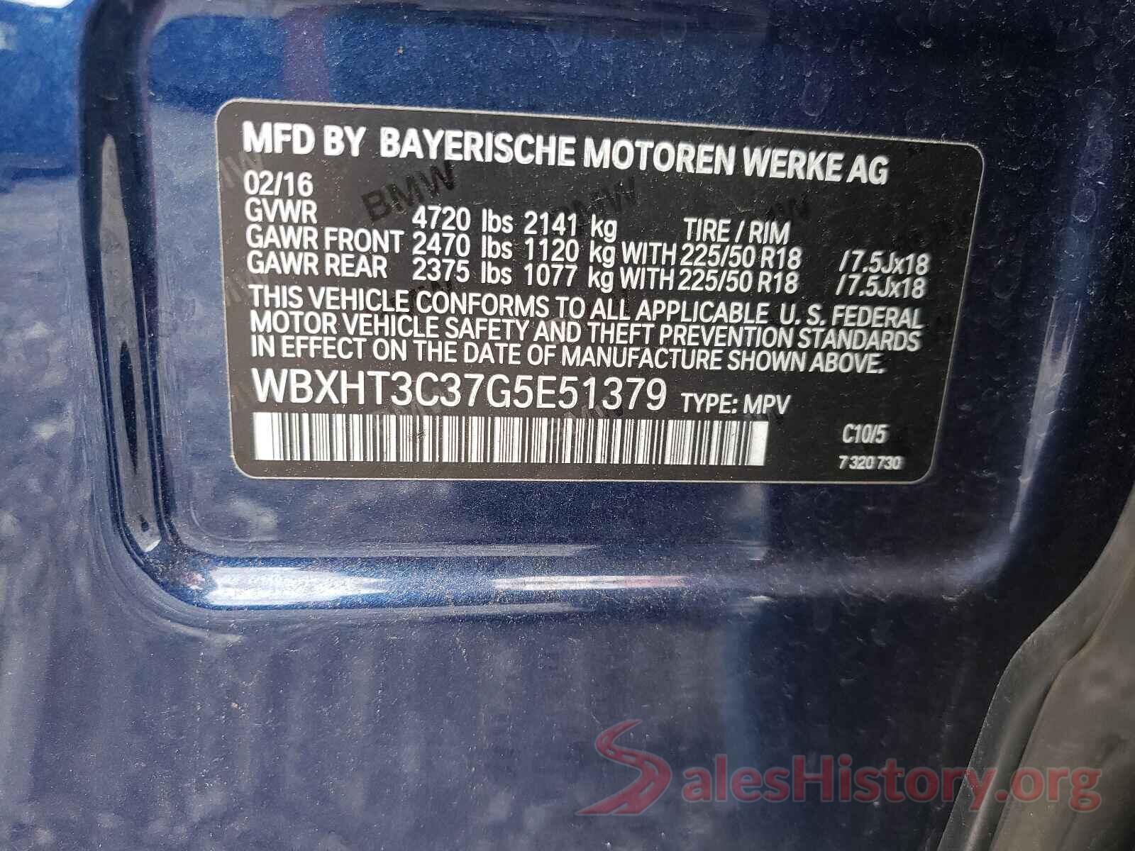 WBXHT3C37G5E51379 2016 BMW X1