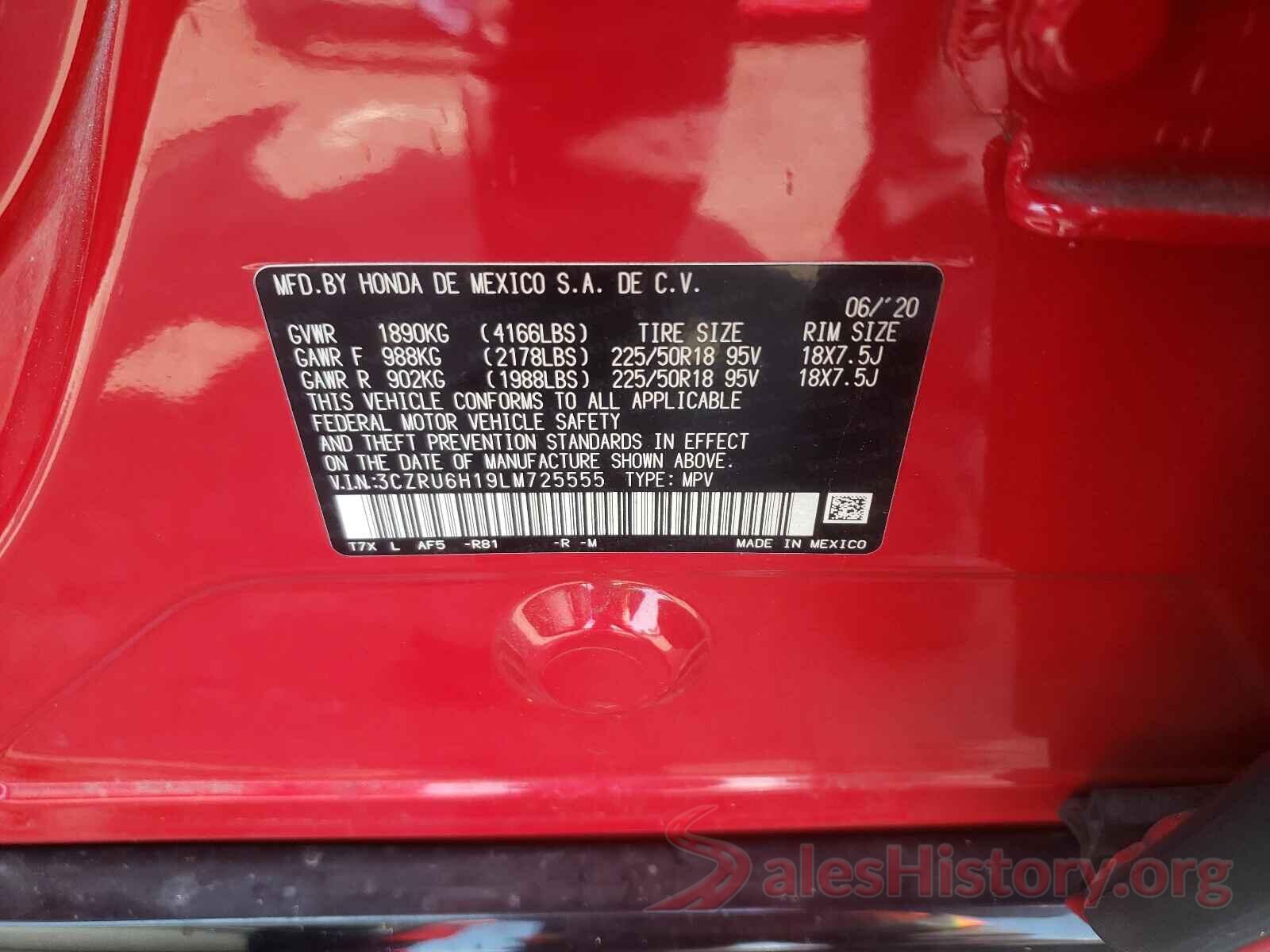 3CZRU6H19LM725555 2020 HONDA HR-V