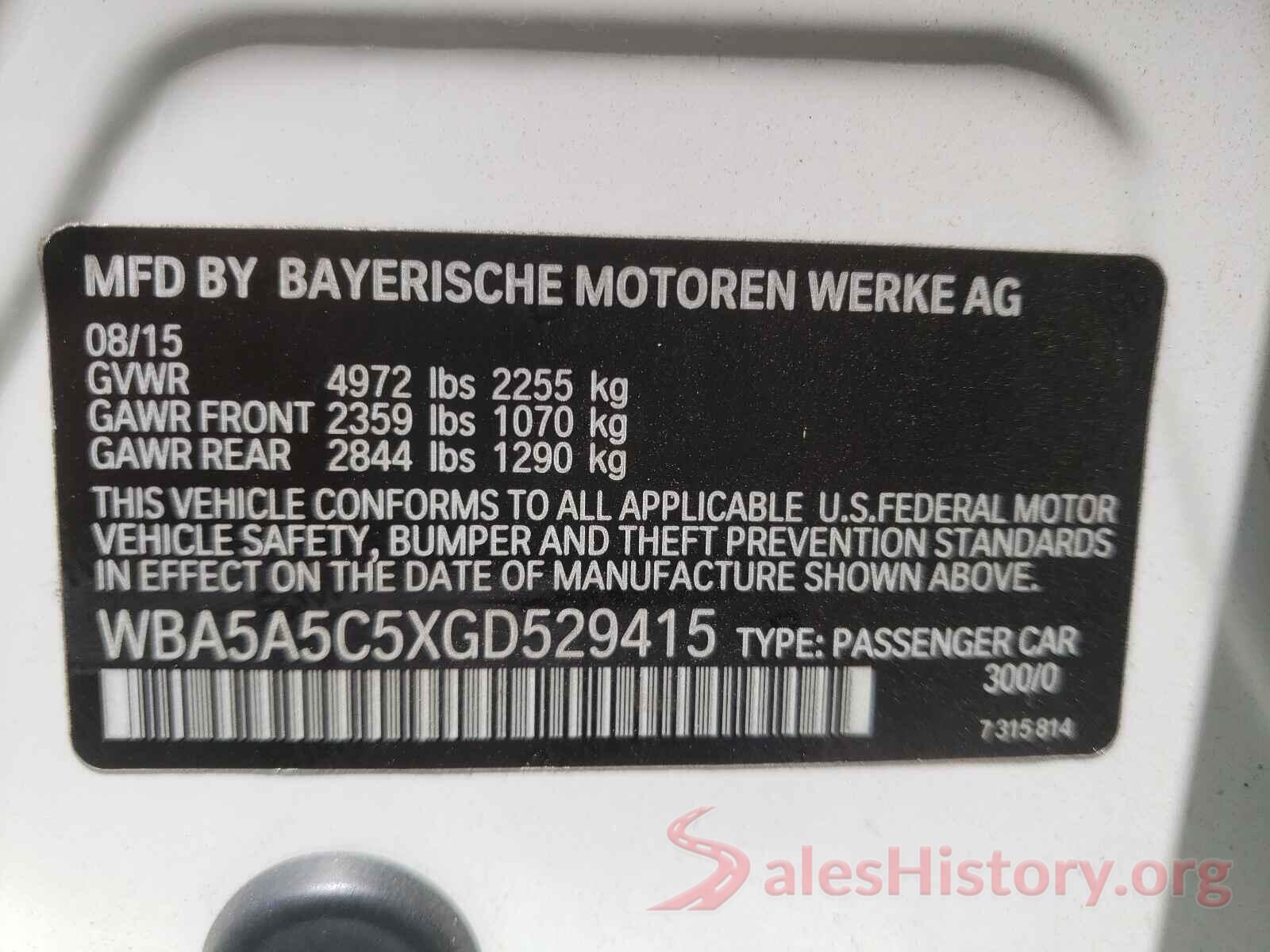 WBA5A5C5XGD529415 2016 BMW 5 SERIES