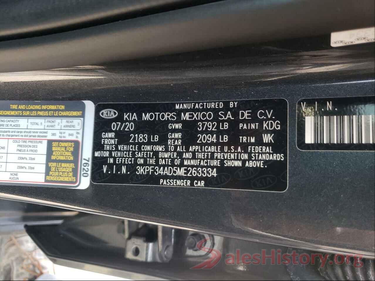 3KPF34AD5ME263334 2021 KIA FORTE