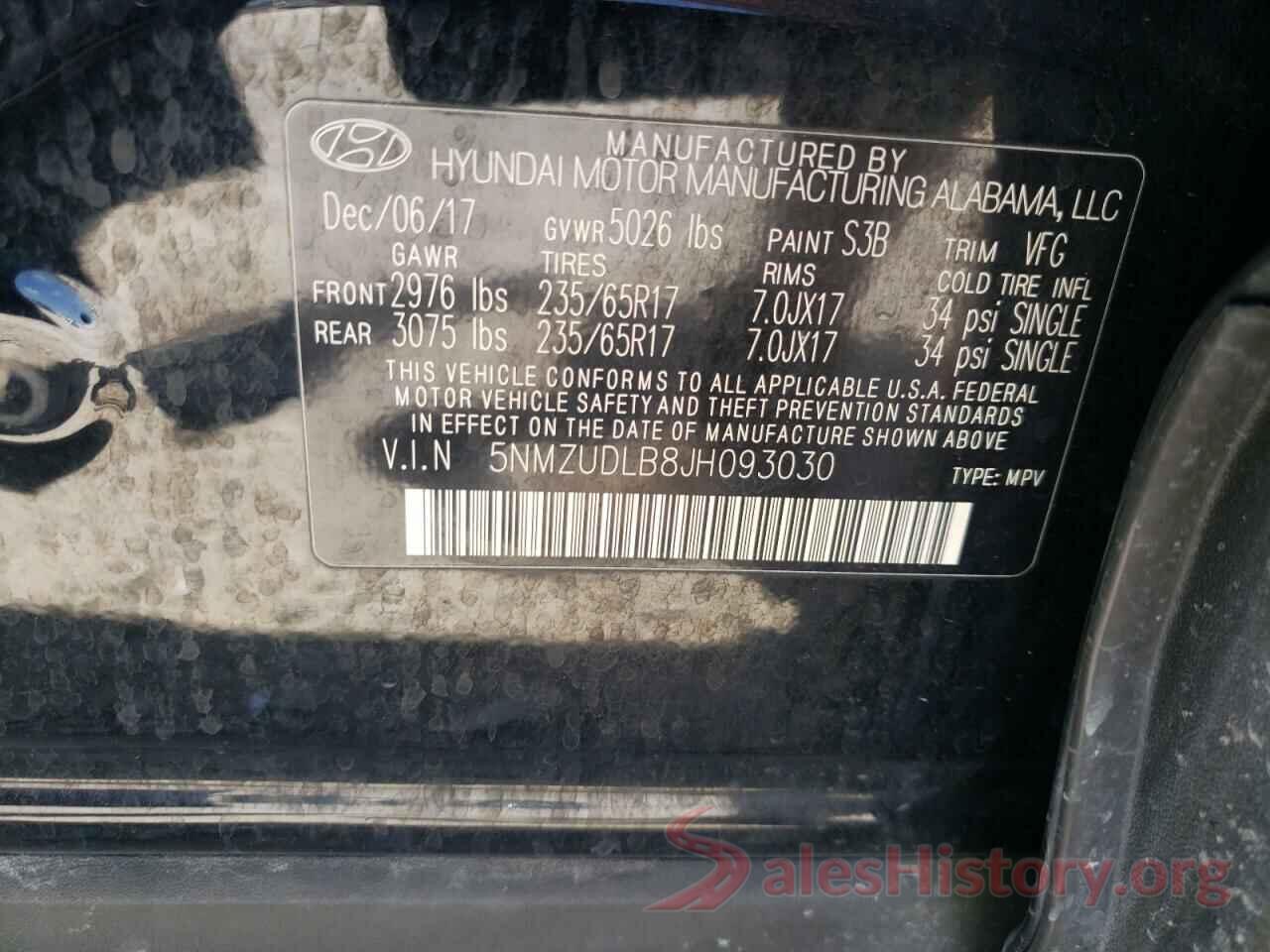 5NMZUDLB8JH093030 2018 HYUNDAI SANTA FE