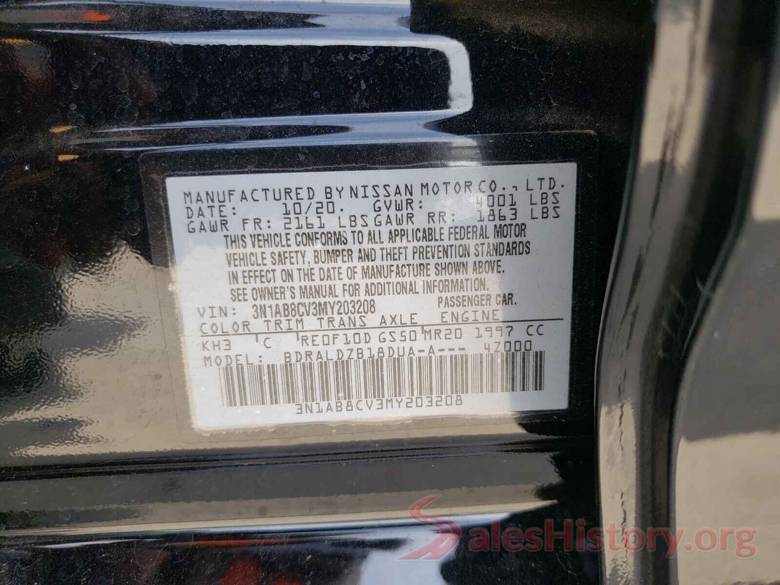 3N1AB8CV3MY203208 2021 NISSAN SENTRA