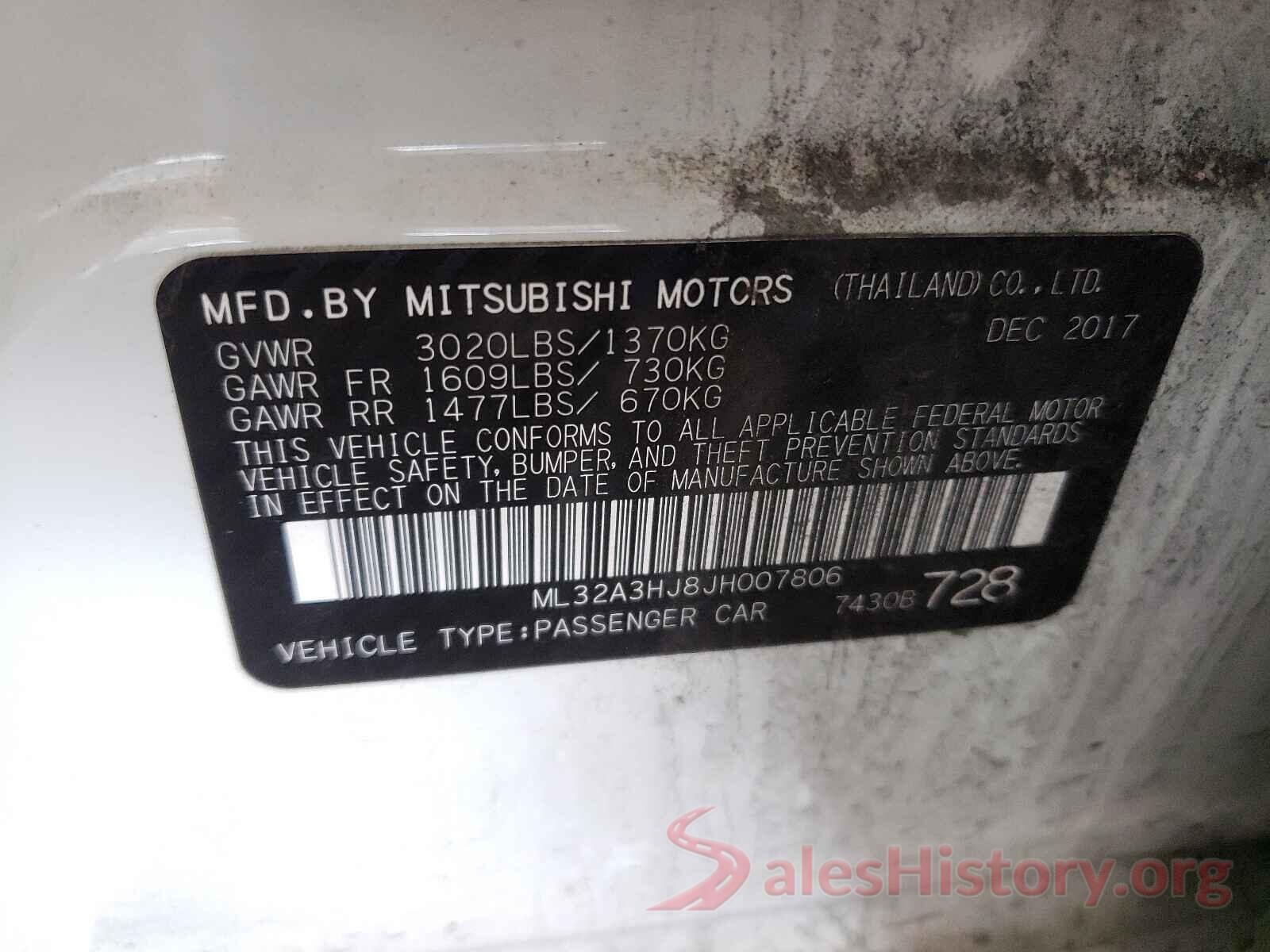 ML32A3HJ8JH007806 2018 MITSUBISHI MIRAGE