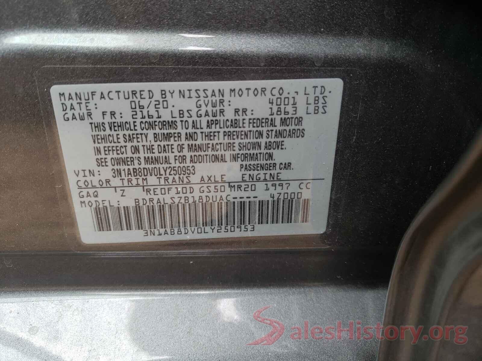 3N1AB8DV0LY250953 2020 NISSAN SENTRA