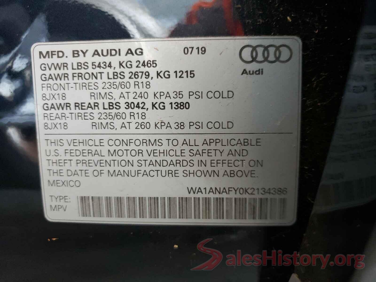 WA1ANAFY0K2134386 2019 AUDI Q5