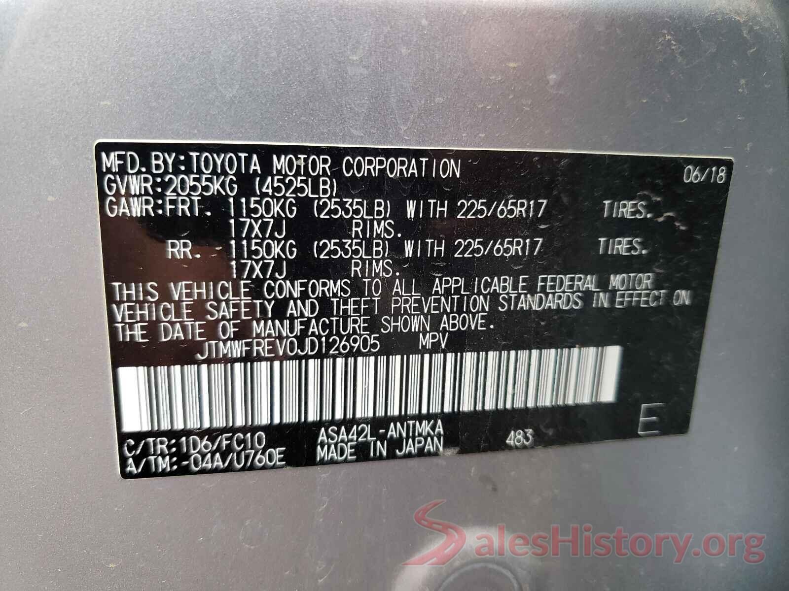 JTMWFREV0JD126905 2018 TOYOTA RAV4