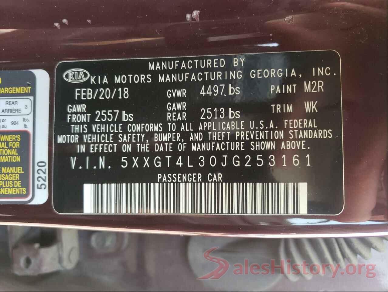 5XXGT4L30JG253161 2018 KIA OPTIMA