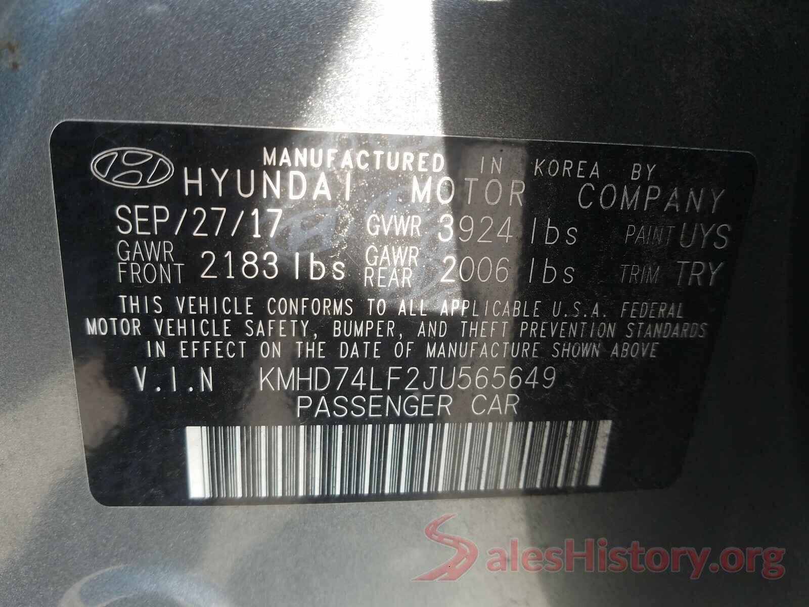 KMHD74LF2JU565649 2018 HYUNDAI ELANTRA