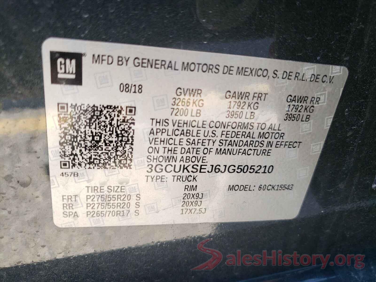 3GCUKSEJ6JG505210 2018 CHEVROLET SILVERADO