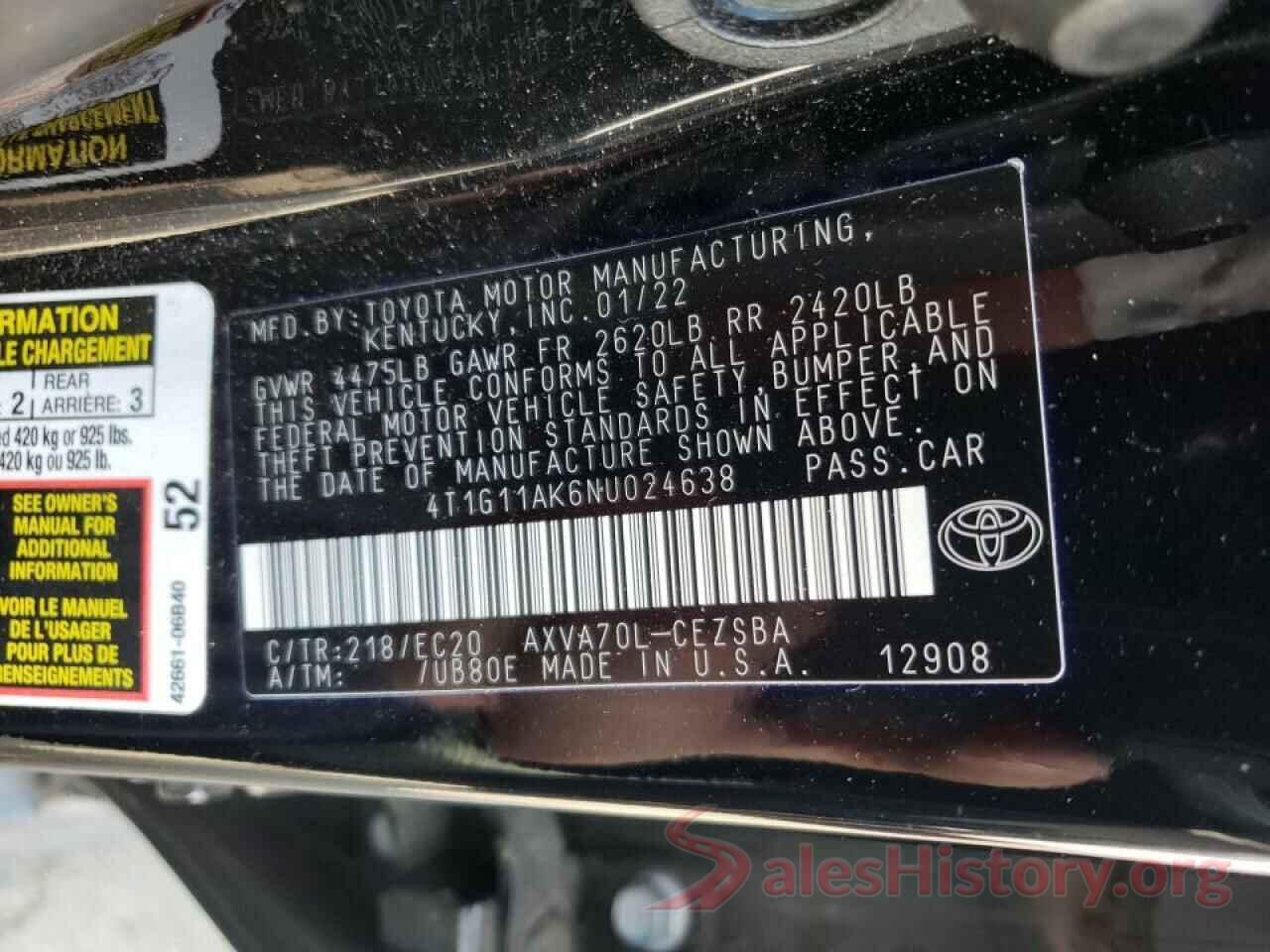 4T1G11AK6NU024638 2022 TOYOTA CAMRY