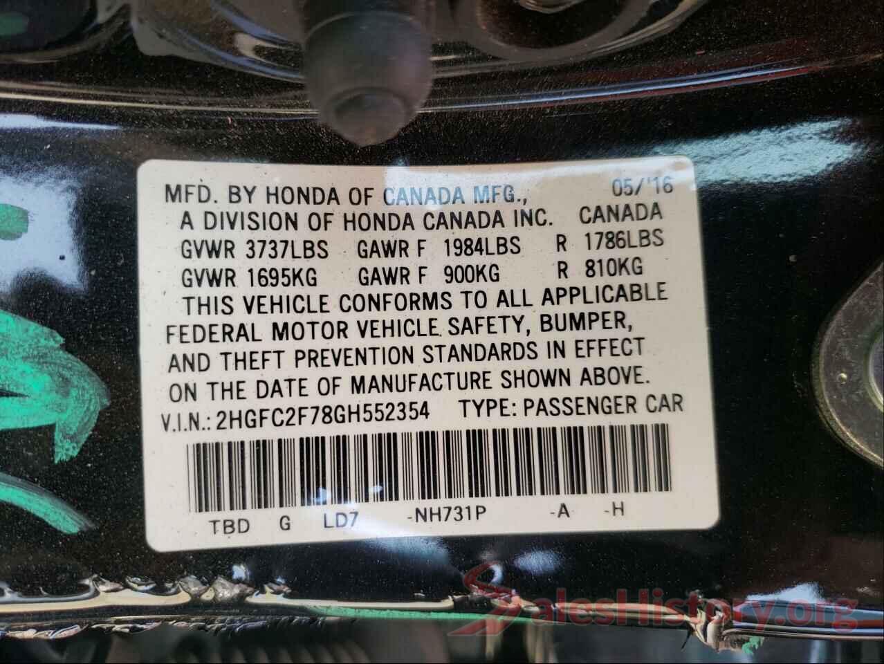 2HGFC2F78GH552354 2016 HONDA CIVIC