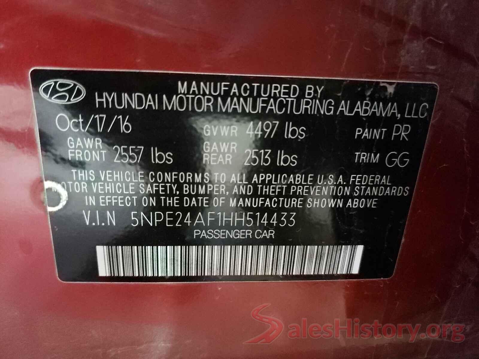 5NPE24AF1HH514433 2017 HYUNDAI SONATA