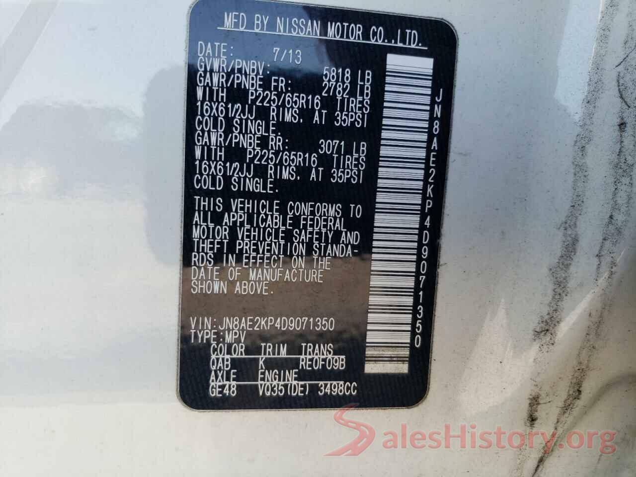 JN8AE2KP4D9071350 2013 NISSAN QUEST