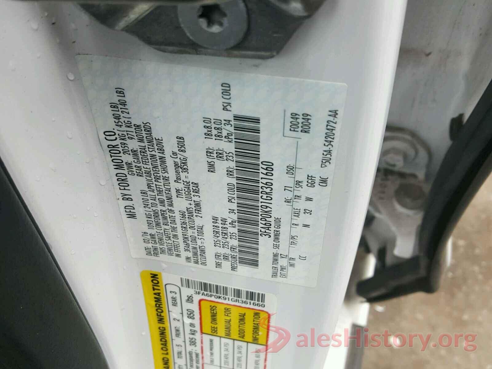 3FA6P0K91GR361660 2016 FORD FUSION