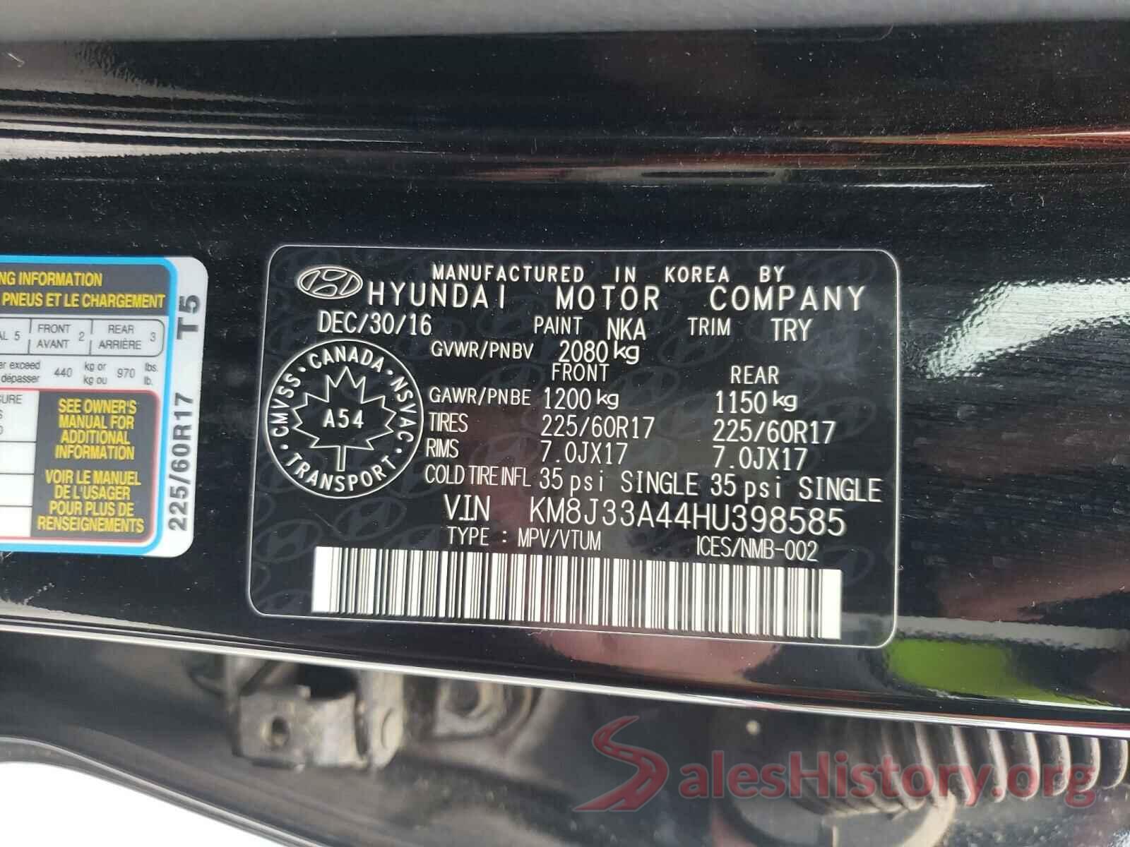 KM8J33A44HU398585 2017 HYUNDAI TUCSON