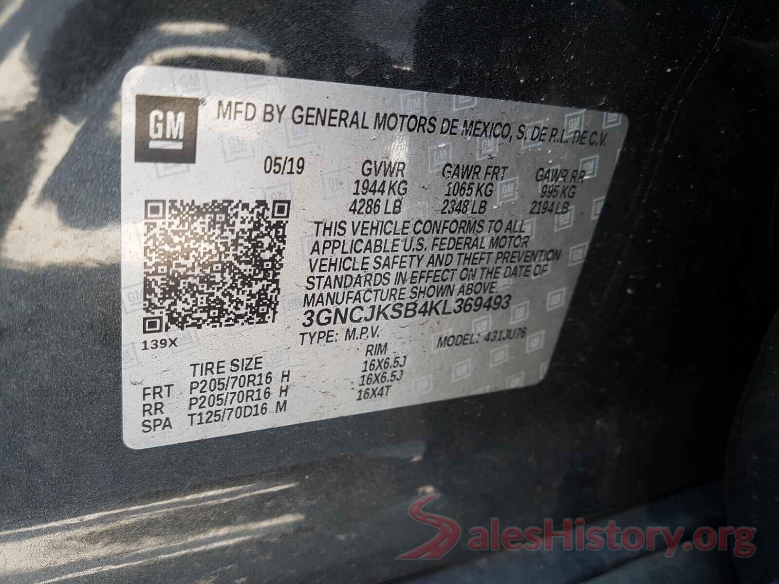 3GNCJKSB4KL369493 2019 CHEVROLET TRAX