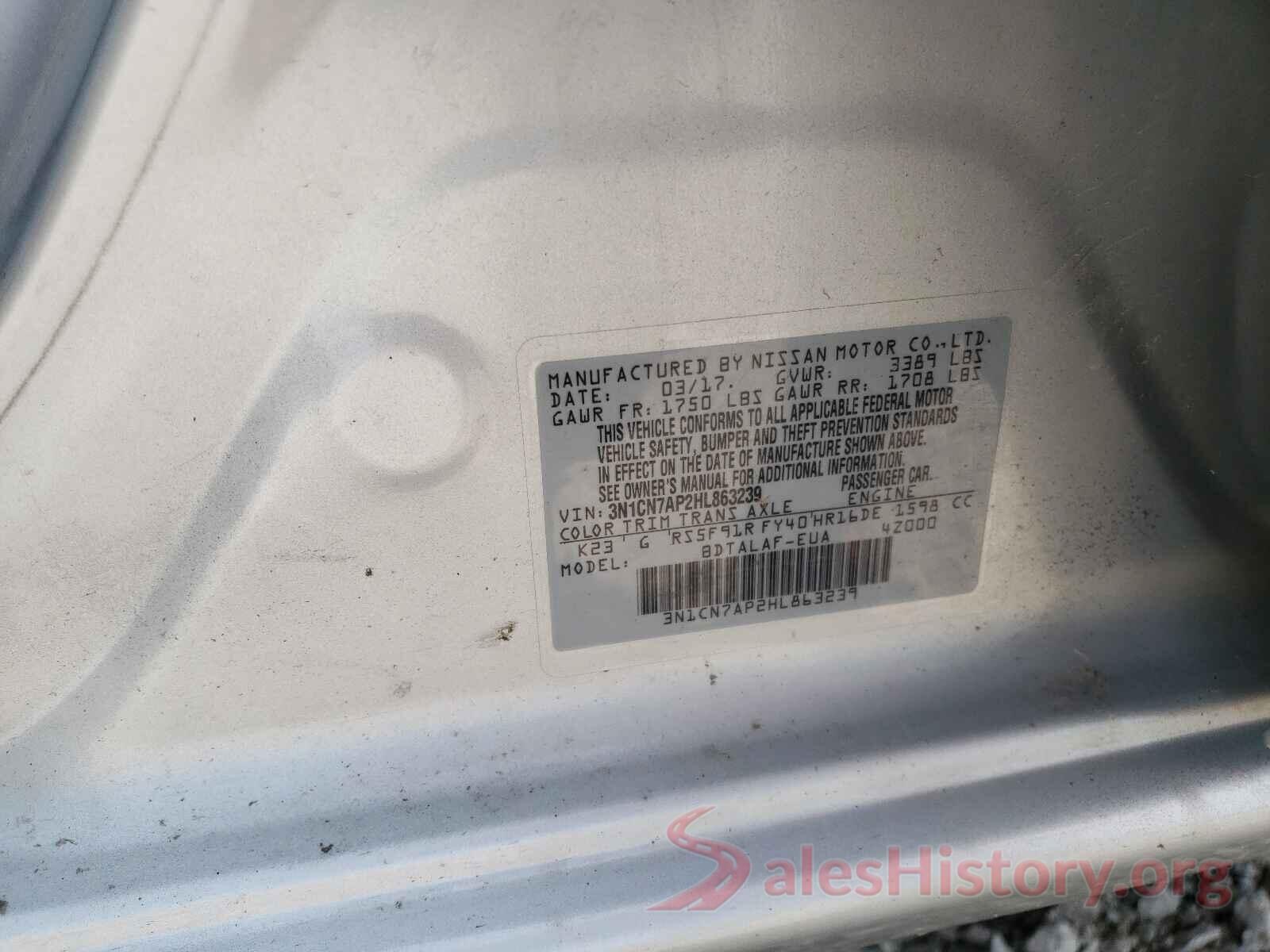 3N1CN7AP2HL863239 2017 NISSAN VERSA