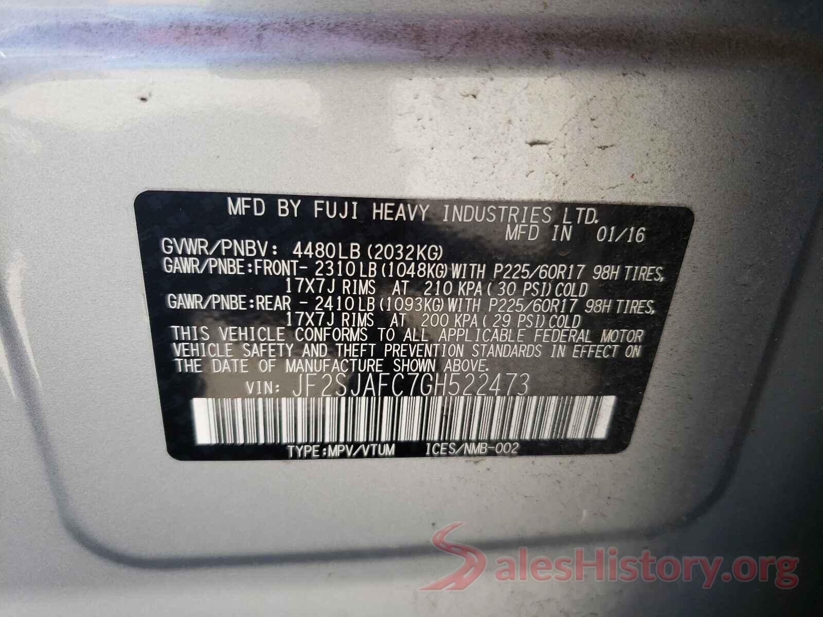 JF2SJAFC7GH522473 2016 SUBARU FORESTER