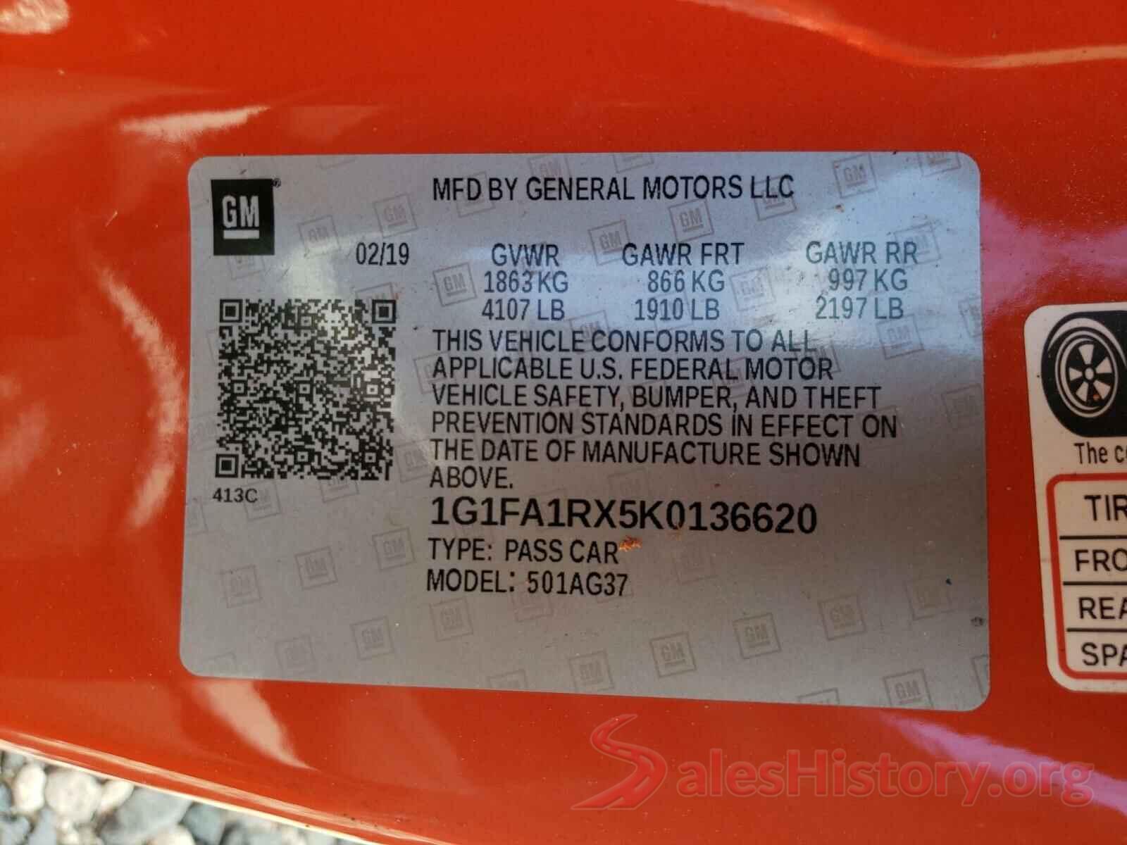 1G1FA1RX5K0136620 2019 CHEVROLET CAMARO